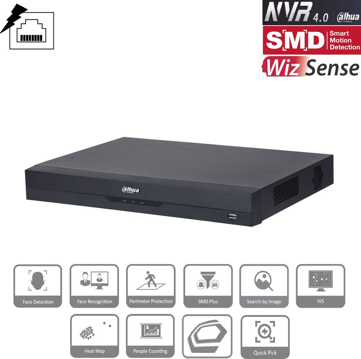 Dahua NVR4216-16P-EI - WizSense - Netzwerk-Videorekorder - 16x PoE - 16 IP-Kameras
