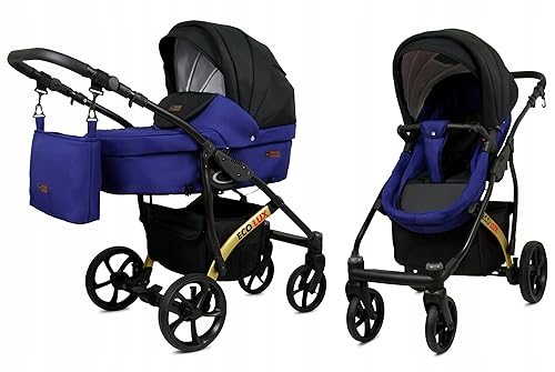 BabyLux® Bambimo Kinderwagen Set 2 in 1 - EcoLux - incl. Babywanne, Buggy Sportsitz - Kinderwagenset - Kombikinderwagen mit Wickeltasche, Regenschutz, Moskitonetz, Cupholder usw.