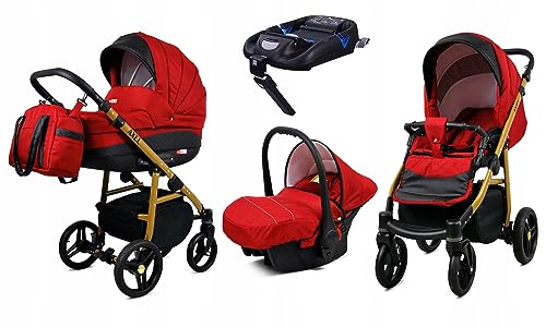 BabyLux® Kinderwagen Set 4 in 1 - Axel - incl. Babywanne, Buggy Sportsitz, Auto-Babyschale, ISOFIX-Basisstation - Autositz - Kinderwagenset - Kombikinderwagen mit Wickeltasche usw.