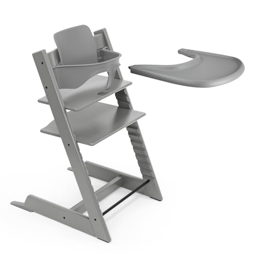 Stokke Tripp Trapp Hochstuhl (Storm Grey) mit Stokke Tray (Storm Grey) - ein verstellbares, ergonomisches und leicht zu reinigendes Babyset für Kinder im Alter von 6-36 Monaten