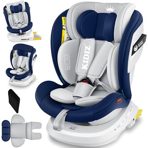 KIDIZ® Kindersitz Baby Autositz Kinderautositz Isofix Top Tether 360° drehbar Gruppe 0/1/2/3 ab Geburt 0-36kg Mit Sonnenschutzdach Seitenschutz 5 Punkt Gurt Kopfstützenverstellung ECE R129 Blau