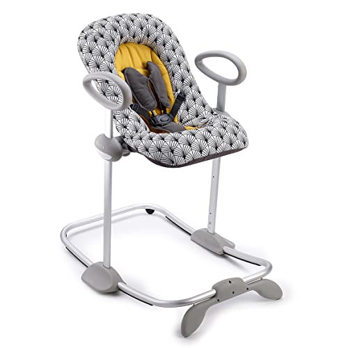 BÉABA, Up & Down III - Babywippe - Wippe für Babys und Kleinkinder - Höhenverstellbar - Schaukelfunktion und 4-fache Höhenverstellung - Ergonomisch und sicher - Yellow Palm Tree