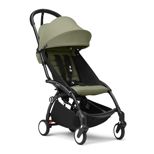 Stokke YOYO3 Kinderwagen ab 6 Monaten - Inklusive schwarzem Rahmen, Olive Sitzkissen + Verdeck - Blitzschnell ein- und ausklappbar - Leicht & kompakt - Handgepäck-kompatibel