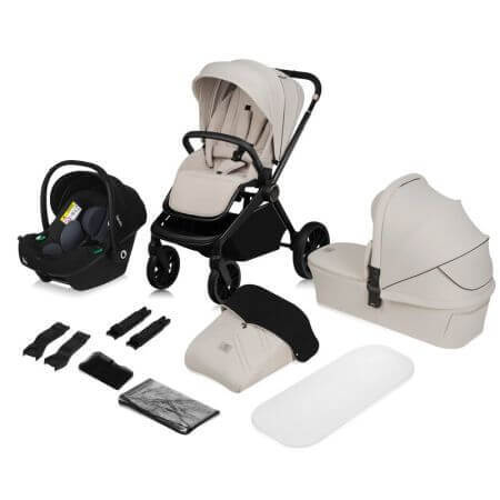 LIONELO MIKA PLUS 3-in-1 Buggy 0-48 Monate bis zu 22 kg Babywagen bis zu 9 kg Kindersitz Babytrage bis zu 13 kg, Rückenlehne verstellbar, Dämpfung, 360° Räder, XXL-Verdeck