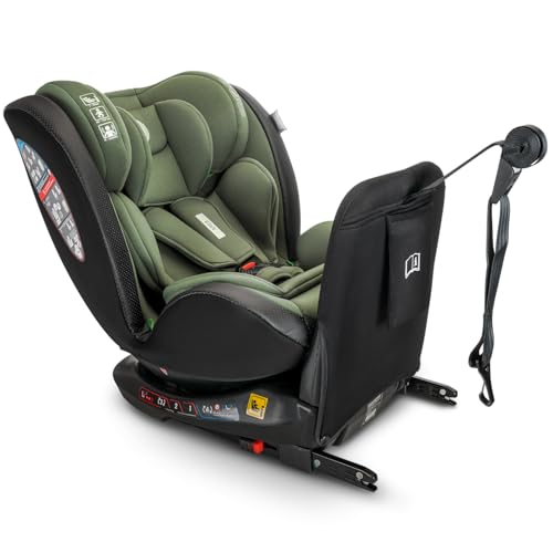 Lorelli Auto Kindersitz Ares mit Isofix, 360 Grad drehbar, (0-36 kg) Mitwachsender Autositz i-Size 40-150cm - Gruppe 0+/1/2/3, Babysitz ab Geburt, 5-Punkt-Gurt, Einstellbare Kopfstütze, grün