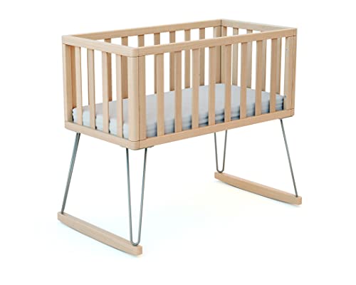 JURABABY - Schaukelwiege baby bett Holz ONLY Stahl 40 x 80 cm | 90 x 52 x 75 cm | MassivHolz |Babybett mit Matratze inklusive 40x80x5 cm | Abnehmbar und maschinenwaschbar