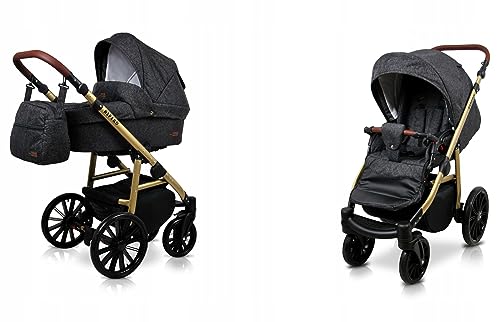 BabyLux® Bambimo Kinderwagen Set 2 in 1 - Aspero - incl. Babywanne, Buggy Sportsitz - Kinderwagenset - Kombikinderwagen mit Wickeltasche, Regenschutz, Moskitonetz, Cupholder usw.