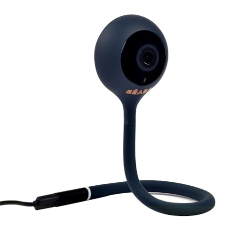 BÉABA, Babyphone mit Videoüberwachung, Zen Connect Babyphone, Full HD 1090p Kamera, Gegensprechfunktion, Große Reichweite, Mobil- und WLAN-Verbindung, Schlaflieder, Flexibler Stiel, Nachtblau.