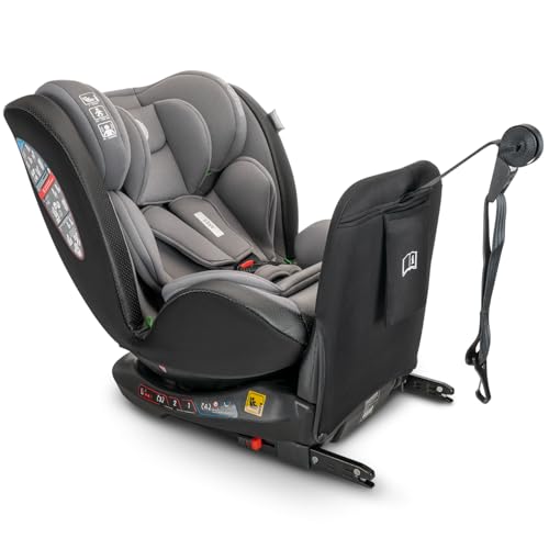 Lorelli Auto Kindersitz Ares mit Isofix, 360 Grad drehbar, (0-36 kg) Mitwachsender Autositz i-Size 40-150cm - Gruppe 0+/1/2/3, Babysitz ab Geburt, 5-Punkt-Gurt, Einstellbare Kopfstütze, grau