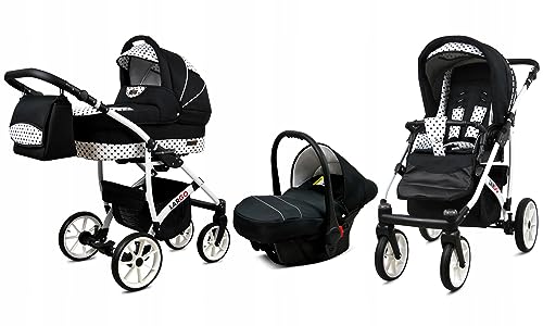 BabyLux® Bambimo Kinderwagen Set 3 in 1 - Largo - incl. Babywanne, Buggy Sportsitz, Auto-Babyschale - Autositz - Kinderwagenset - Kombikinderwagen mit Wickeltasche, Regenschutz usw.