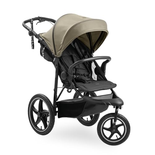 Hauck Kinderwagen Runner 3, Dreirad Buggy mit XL Lufträder, Federung, Handbremse, XL Sonnenverdeck (UPF 50+), Faltbar, Korb mit Deckel, Liegefunktion, Getränkehalter - Olive