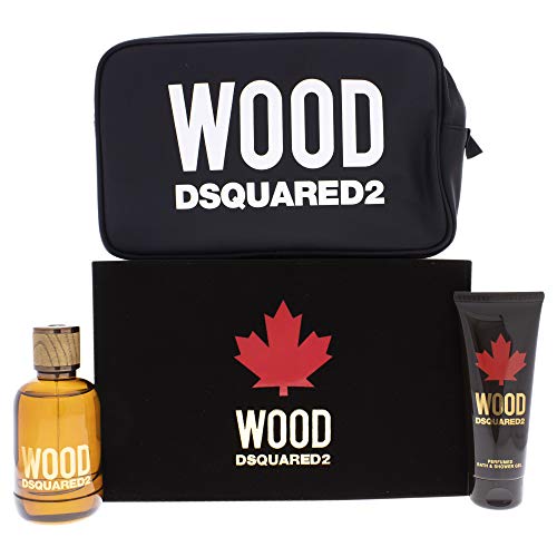 Wood by Dsquared2 I0095082 Geschenkset für Herren, Eau de Toilette, Spray, 100 ml, Bade- und Duschgel, Beutel, 3-teilig