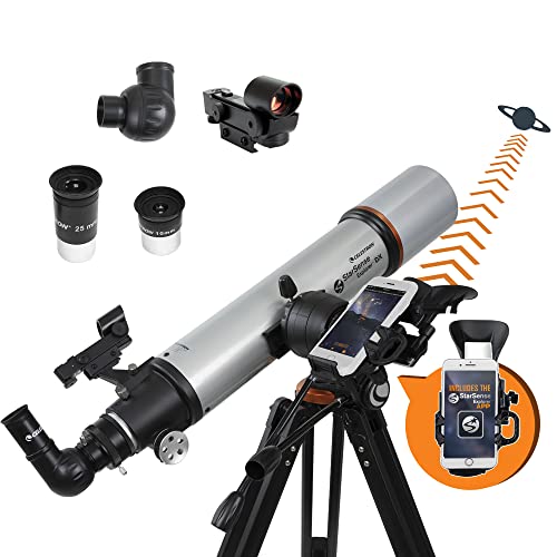 Celestron 22460 StarSense Explorer DX 102AZ Smartphone App-Enabled Refractor Telescope, iPhone/Android Compatible, Silver/Black