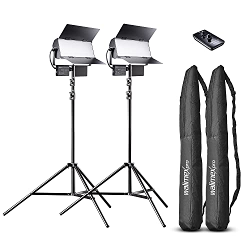 Walimex pro LED Sirius 160 Daylight 2er Set mit Stativ + Fernbedienung - 2x 65W Daylight Flächenleuchte, Studioleuchte, 2x 65 Watt 6000 Lumen, 5600K, dimmbar, mit Fernbedienung, für Foto + Video
