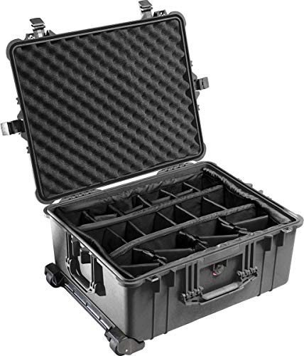 PELI 1610 Schutz-Case für Fragiles Equipment, IP67 Wasser- und Staubdicht, IP67 Wasser- und Staubdicht, 62L Volumen, Mit Gepolstertem Einteilungssystem, Schwarz