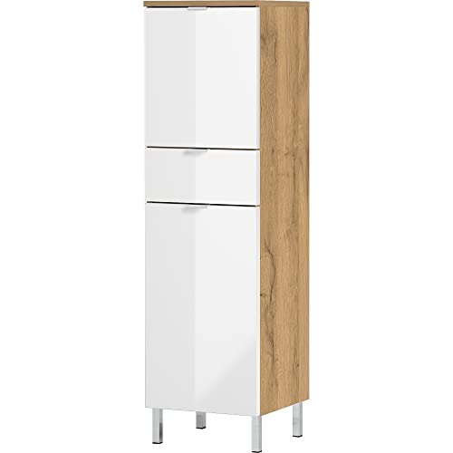 Germania Schrank 8532-552 GW-MAURESA, in Grandson-Eiche-Nachbildung/weiß, Fronten in Hochglanz, mit Schubkasten, 34x120x34 cm (BxHxT)