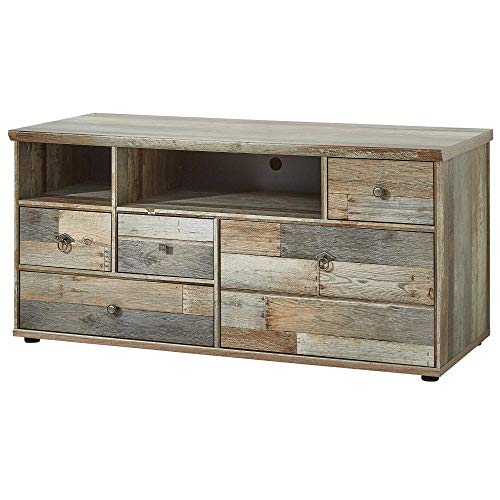Stella Trading Bonanza Vintage TV-Board in Driftwood Optik - ausdrucksstarkes Retro Low-Board für Ihr Wohnzimmer - 130 x 61 x 52 cm (B/H/T)