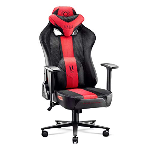 Diablo Gaming Stuhl Stoff X-Player 2.0 - Breite Sitzfläche - Gaming Chair mit 3D Armlehnen - Nacken/- Lendenkissen Wippfunktion - Bürostuhl 160 kg - Pc Gaming Stuhl Ergonomisch - King (XL)