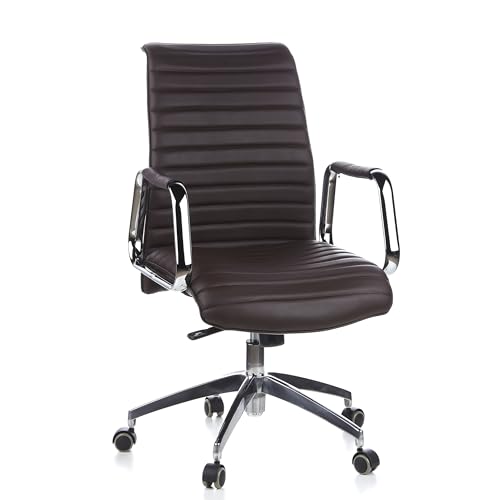 hjh OFFICE 600914 Chefsessel ASPERA 10 Leder Braun/Chrom hochwertiger Bürostuhl, mittelhohe Rückenlehne