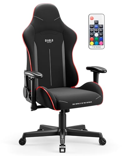 Diablo Gamer Stuhl X-Starter | Stoffbezug, Verstellbare Armlehnen, Kippmechanismus, Tragfähigkeit bis zu 136 kg | Schreibtischstuhl Gaming Stuhl Ergonomisch, Bürostuhl Gaming | Schwarz (LED)