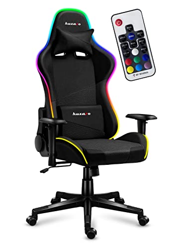 huzaro Force 6.2 RGB Mesh | LED Beleuchtung Gaming Stuhl Bürostuhl Schreibtischstuhl Stoff Carbon | bis 130 kg belastbar | Höhenverstellbar Kopfstütze Lendenstütze Ergonomischer | Schwarz Mesh