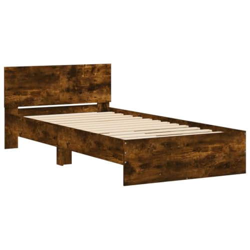 vidaXL Bettgestell, Bettrahmen mit Lattenrost, Bett Gästebett mit Kopfteil, Einzelbett Schlafzimmerbett Schlafzimmermöbel, Räuchereiche 100x200cm Holzwerkstoff