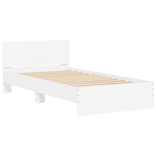 vidaXL Bettgestell, Bettrahmen mit Lattenrost, Bett Gästebett mit Kopfteil, Einzelbett Schlafzimmerbett Schlafzimmermöbel, Weiß 100x200cm Holzwerkstoff