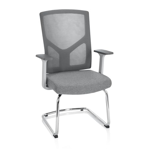 hjh OFFICE 751004 Besucherstuhl mit Armlehnen Breton V W Stoff/Netz Grau Freischwinger Konferenzstuhl, ergonomisch