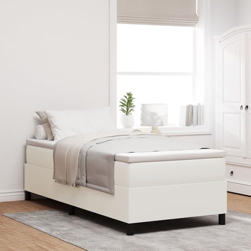 vidaXL Modernes Cordbett mit bequemer Memory-Schaummatratze 100x200 cm Weiß Naturholzrahmen Elegantes Design für Schlafzimmermöbel