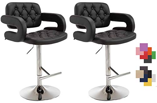 CLP 2er Set Barhocker Dublin Kunstleder Mit Armlehne I Drehbarer Thekenhocker Mit Fußablage I Höhenverstellbarer Barstuhl, Farbe:schwarz