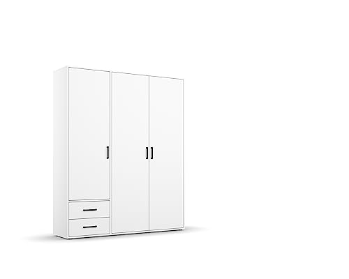 Rauch Möbel Voyager Schrank Kleiderschrank Drehtürenschrank, Alpinweiß, 3-türig mit 2 Schubladen, inklusive 1 Kleiderstange, 3 Einlegeböden BxHxT 140x194x53 cm