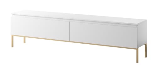 Selsey TV Schrank Board Sideboard Fernsehtisch Fernsehschrank Mit Schränken 175 cm Goldene Beine Weiß Bemmi