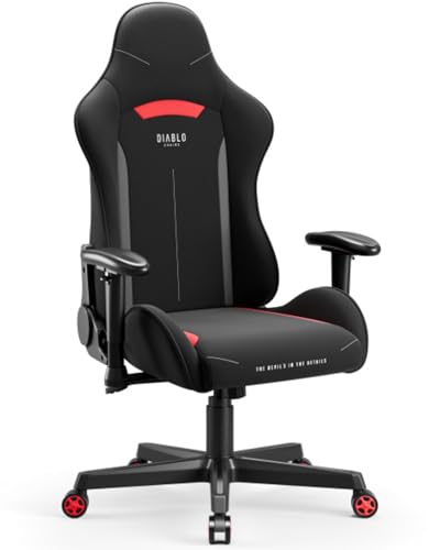 Diablo Gamer Stuhl Stoff | Gaming Stuhl Ergonomisch mit Stoffbezug, Verstellbare Armlehnen, Kippmechanismus | Schreibtischstuhl Gaming, Bürostuhl Gaming bis zu 136 kg | X-Starter | Schwarz