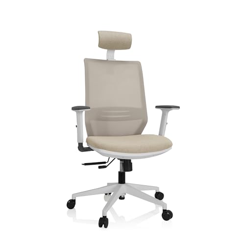 hjh OFFICE 820027 Bürostuhl ergonomisch PROFONDO PRO W Drehstuhl mit Verstellbarer Lordosenstütze, Stoff/Netz Beige