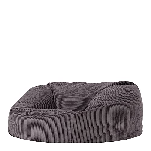 Icon Soul XXL Sitzsack Sofa für Erwachsene, Dunkelgrau, Flauschiger Cordstoff, 2 Sitzer, Bequemer Bean Bag Sofa mit Füllung, Relaxsessel, Lounge, Wohnzimmer Möbel