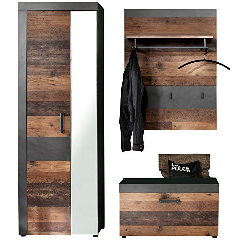 trendteam smart living - 3-teilige Garderobenkombination Garderobenmöbel - Garderobe - Indy - Aufbaumaß (BxHxT) 160 x 192 x 37 cm - Farbe Graphit Grau Matera mit Old Wood - 187991623