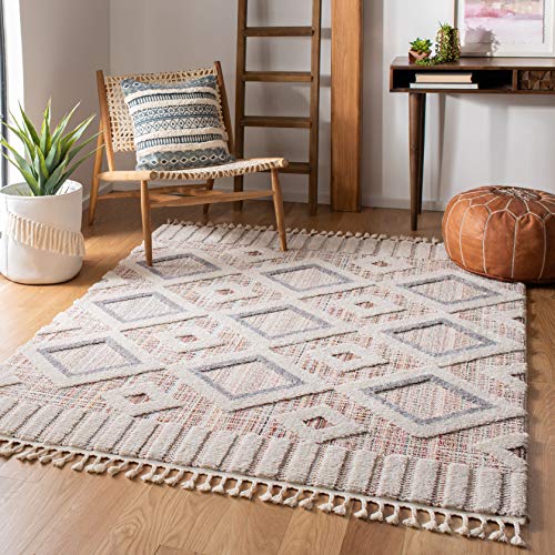 SAFAVIEH Boho Teppich für Wohnzimmer, Esszimmer, Schlafzimmer - Marrakesh Collection, Kurzer Flor, Grau und Multi, 160 X 229 cm