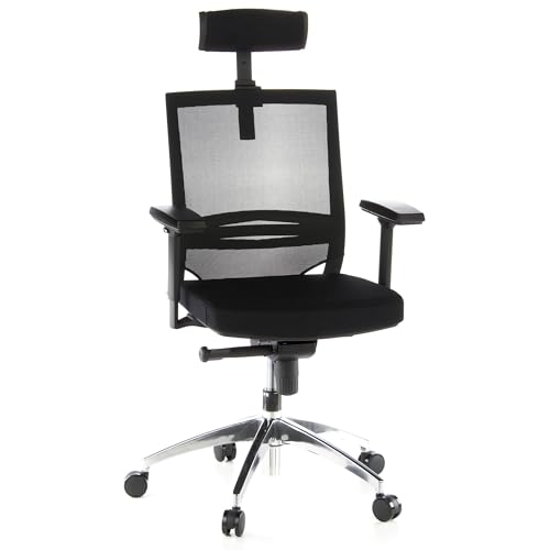 hjh OFFICE 657240 Profi Bürostuhl Porto MAX Stoff/Netz Schwarz Bürosessel ergonomisch, Kopf- & Lordosenstütze verstellbar