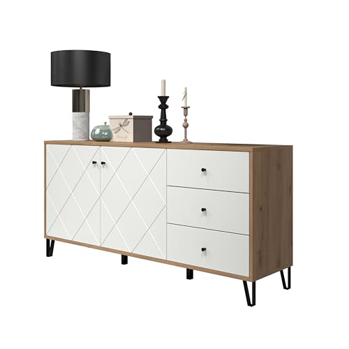 trendteam smart living - Sideboard Kommode Fernsehschrank - Wohnzimmer - Touch - Aufbaumaß (BxHxT) 183 x 76 x 40 cm - Farbe Artisan Eiche mit Weiß - 210287207