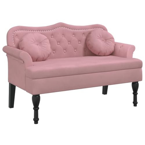 vidaXL Sitzbank, Bank Polsterbank mit Rückenlehne Kissen, Bettbank mit Holzbeinen, Flurbank Ottomane für Wohnzimmer Büro, Modern, Rosa Samt