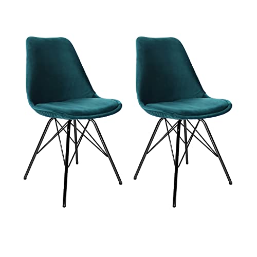 Kick Collection 2er Set Esszimmerstühl Velvet - Samt - Blau - Modern und Hochwertig - Samtstoff und Metall - Erhältlich in vielen Farben