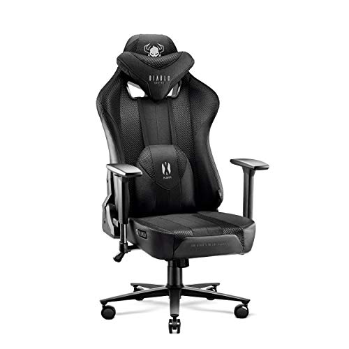 Diablo Gaming Stuhl Stoff X-Player 2.0 - Breite Sitzfläche - Gaming Chair mit 3D Armlehnen - Nacken/- Lendenkissen Wippfunktion - Bürostuhl 150 kg - Pc Gaming Stuhl Ergonomisch - Normal (L)