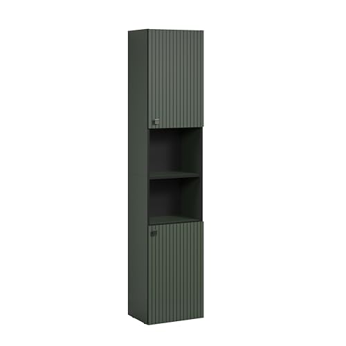 trendteam smart living - PureBliss - Hochschrank - Grün - Rillenoptik - 2 offene Fächer + 4 Einlegeböden - (BxHxT) 40 x 186 x 31cm - Badezimmerschrank mit edlen Metallgriffen