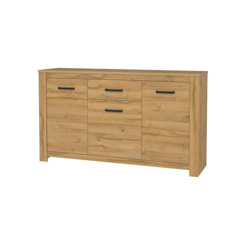 FORTE Havanna Kommode mit 3 Türen und 1 Schublade, Holzwerkstoff, Alteiche, 62 x 95,7 x 161,4 cm