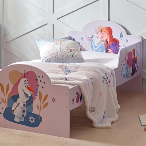 Disney Die Eiskönigin Kleinkindbett, stabile Holzwerkstoff-Konstruktion, geschützte Seiten, Holzlatten, passend für 140 x 70 cm große Matratze (Matratze nicht im Lieferumfang enthalten)