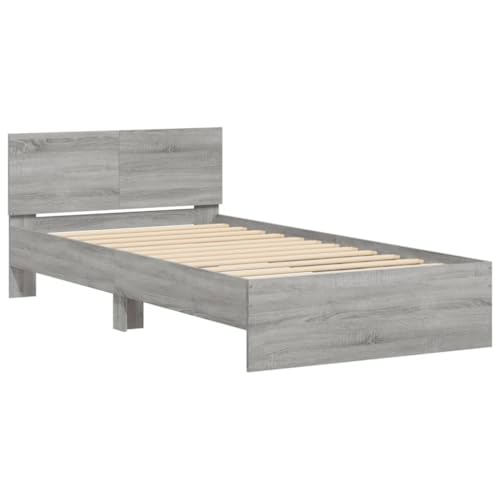 vidaXL Bettgestell, Bettrahmen mit Lattenrost, Bett Gästebett mit Kopfteil, Einzelbett Schlafzimmerbett Schlafzimmermöbel, Grau Sonoma 100x200cm Holzwerkstoff
