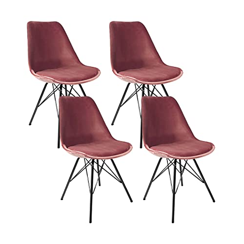 Kick Collection 4er Set Esszimmerstühl Velvet - Samt - Rosa - Modern und Hochwertig - Samtstoff und Metall - Erhältlich in vielen Farben