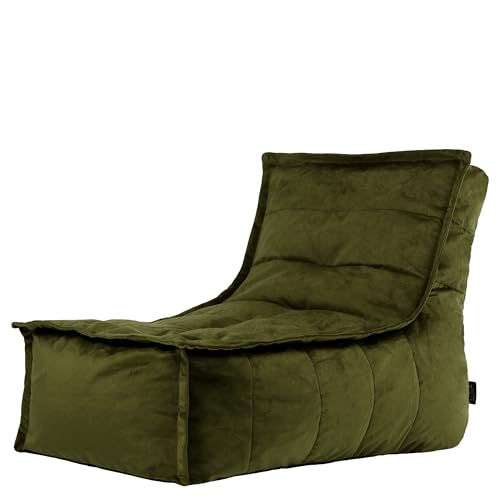 Icon Dolce Sitzsack-Liege für Erwachsene, Olivgrün, Flauschiger Samtstoff, Riesen Sitzsack Samt mit Füllung, Bean Bag Chair, Bequemer Sessel Wohnzimmer, Lounge, Schlafzimmer, Büro