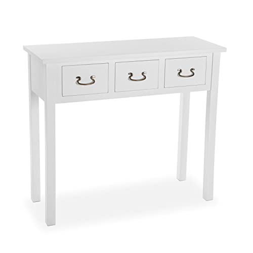 Versa Niza Schmales Möbelstück für den Eingangsbereich oder Flur, Moderner Konsolentisch, mit 3 Schubfächern, Maßnahmen (H x L x B) 80 x 35 x 90 cm, Holz, Farbe: Weiß