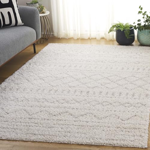 SAFAVIEH Zottelig Teppich für Wohnzimmer, Esszimmer, Schlafzimmer - Arizona Shag Collection, Kurzer Flor, Elfenbein und Beige, 155 X 229 cm
